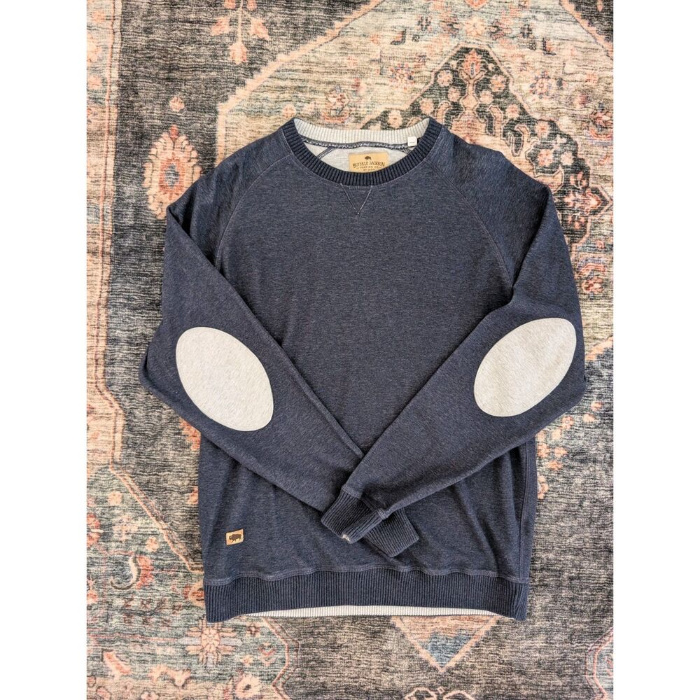 Buffalo Jackson men’s navy heather crewneck sweatshirt contrast elbow patch, M